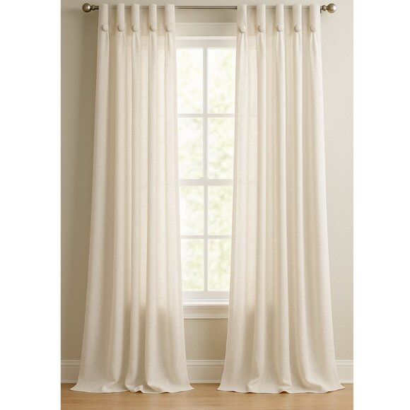 NWT Aimee Maison Antigua Linen Curtains With Button Inverted Pleats 2 Pack - Picture 1 of 9